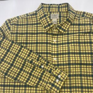 LL Bean Mens Slightly Fitted Plaid Button Down Shirt Yellow Navy Blue‎ XL 513829